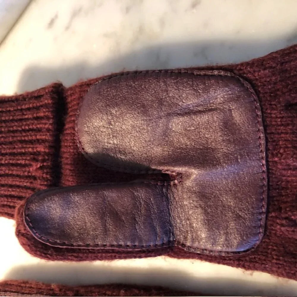 AIGNER Stretch Faux Leather Knit Gloves